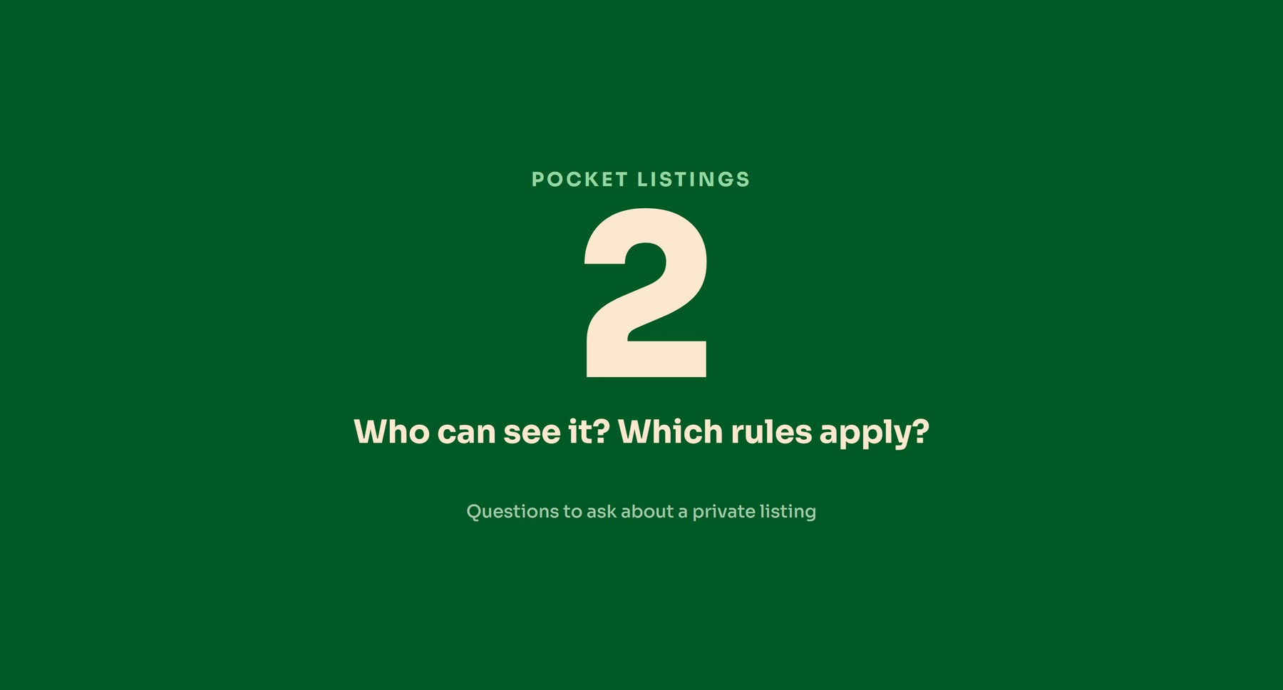 Green card with two private-listing questions: Who can see it? Which rules apply?